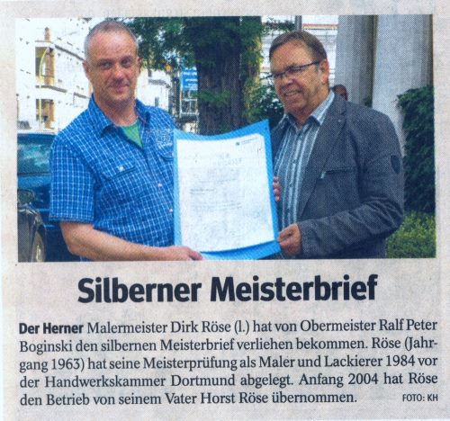 WAZ Herne Juli 2013 - Silberner Meisterbrief