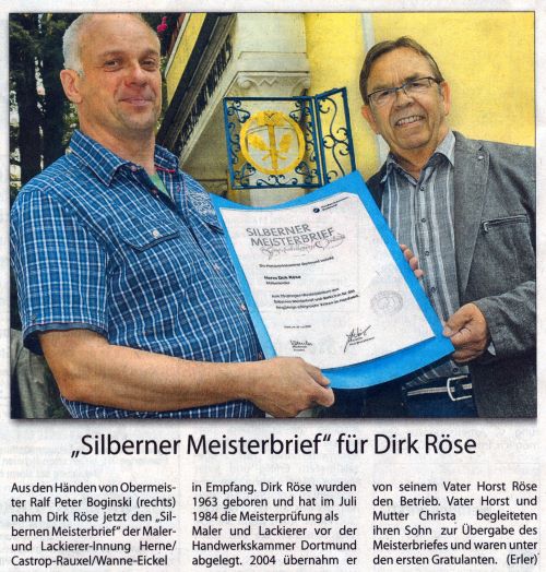Wochenblatt Herne 10.07.2013 - Silberner Meisterbrief