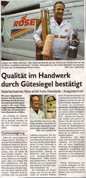 Bericht im Herner Wochenblatt vom 18.09.2007